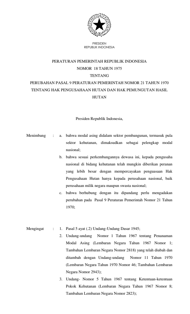 Peraturan Pemerintah Nomor 18 Tahun 1975