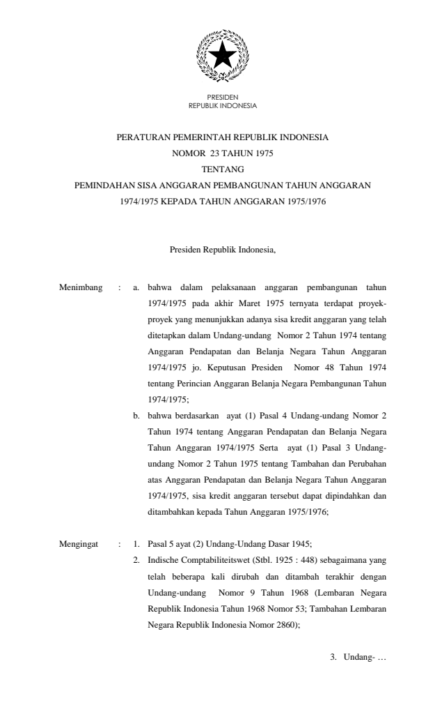 Peraturan Pemerintah Nomor 23 Tahun 1975