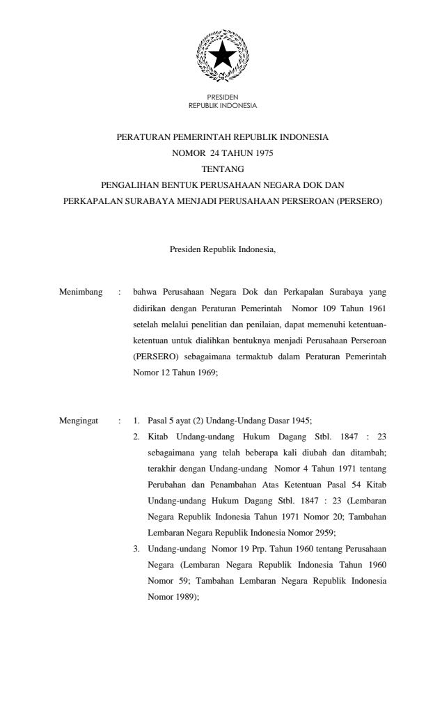 Peraturan Pemerintah Nomor 24 Tahun 1975