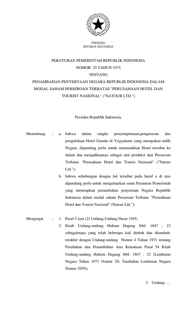 Peraturan Pemerintah Nomor 25 Tahun 1975