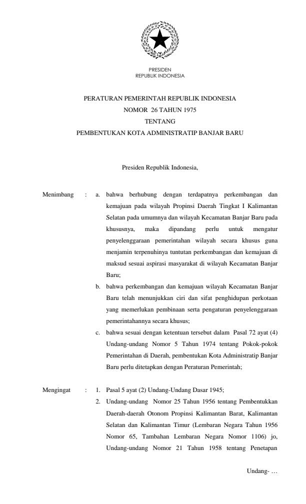 Peraturan Pemerintah Nomor 26 Tahun 1975