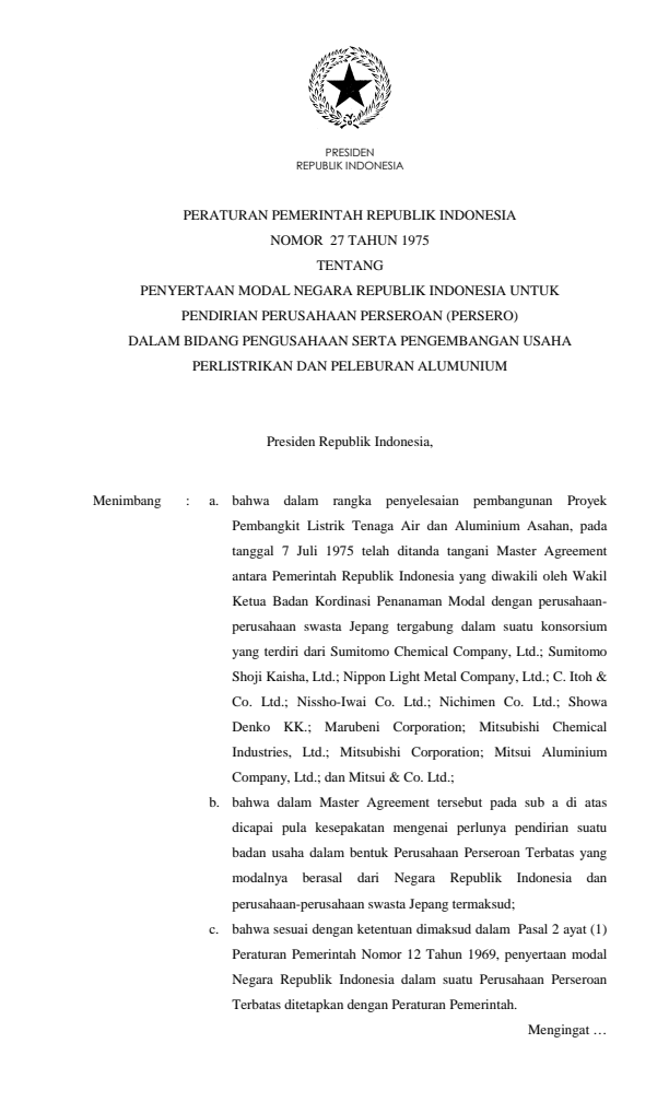 Peraturan Pemerintah Nomor 27 Tahun 1975