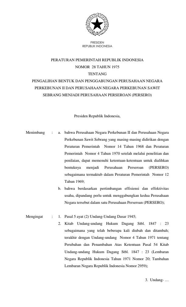 Peraturan Pemerintah Nomor 28 Tahun 1975