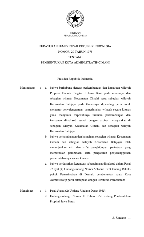 Peraturan Pemerintah Nomor 29 Tahun 1975