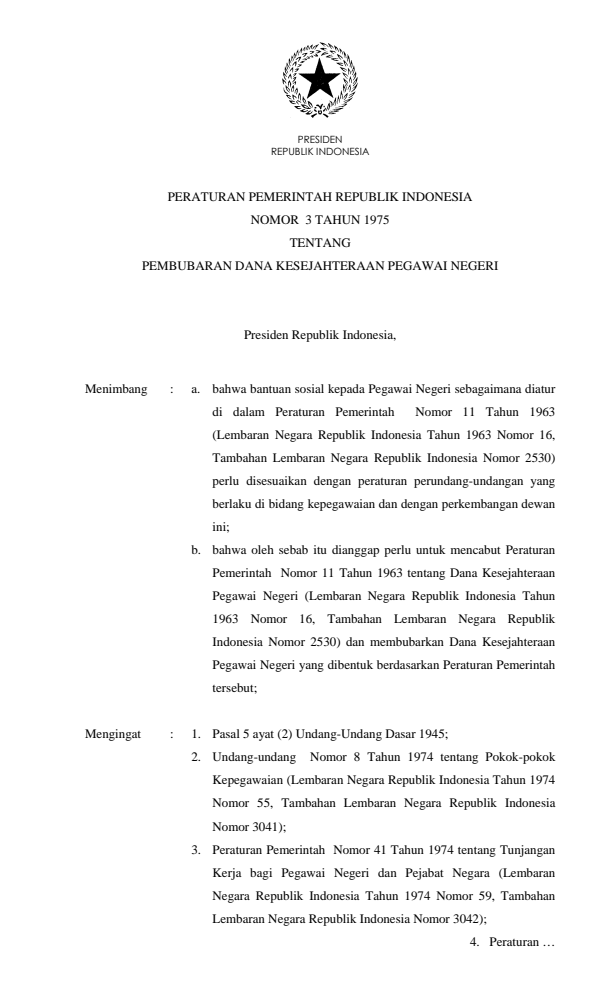 Peraturan Pemerintah Nomor 3 Tahun 1975