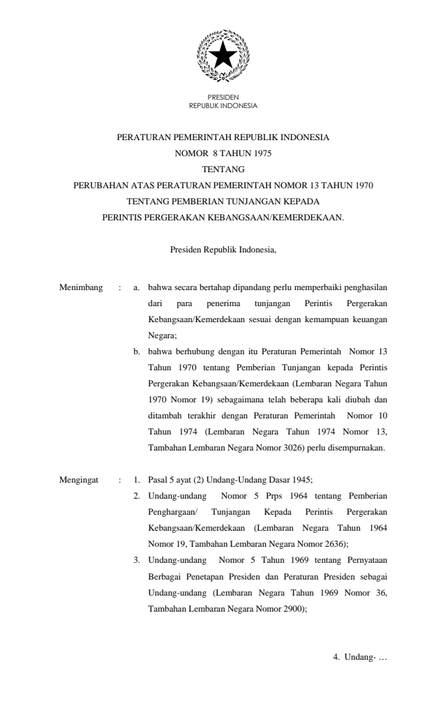 Peraturan Pemerintah Nomor 8 Tahun 1975