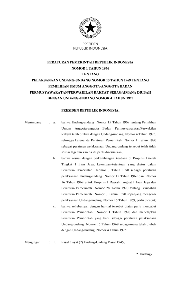 Peraturan Pemerintah Nomor 1 Tahun 1976