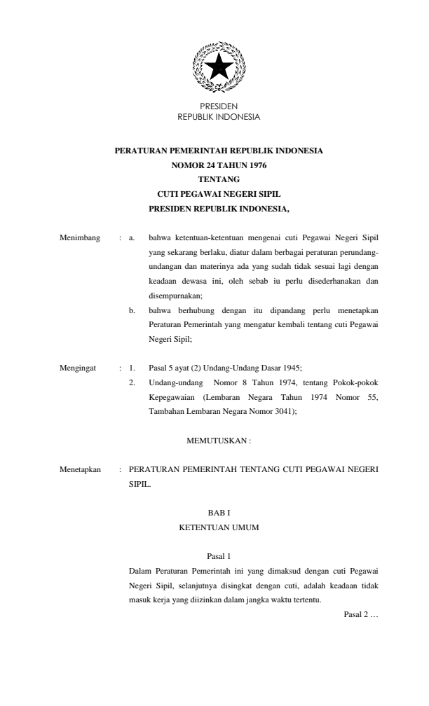 Peraturan Pemerintah Nomor 24 Tahun 1976