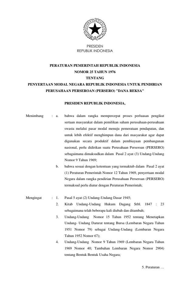 Peraturan Pemerintah Nomor 25 Tahun 1976