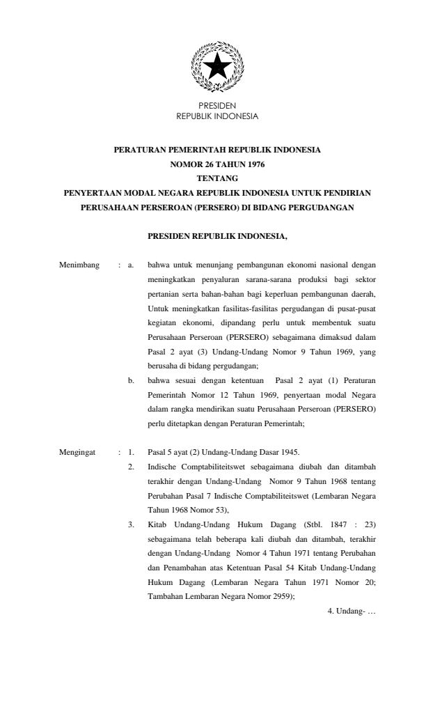 Peraturan Pemerintah Nomor 26 Tahun 1976