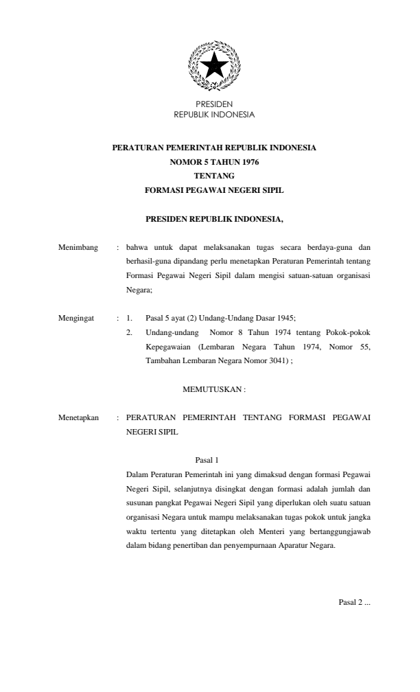 Peraturan Pemerintah Nomor 5 Tahun 1976