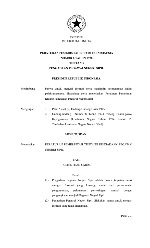 Peraturan Pemerintah Nomor 6 Tahun 1976