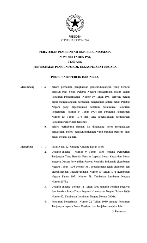 Peraturan Pemerintah Nomor 8 Tahun 1976