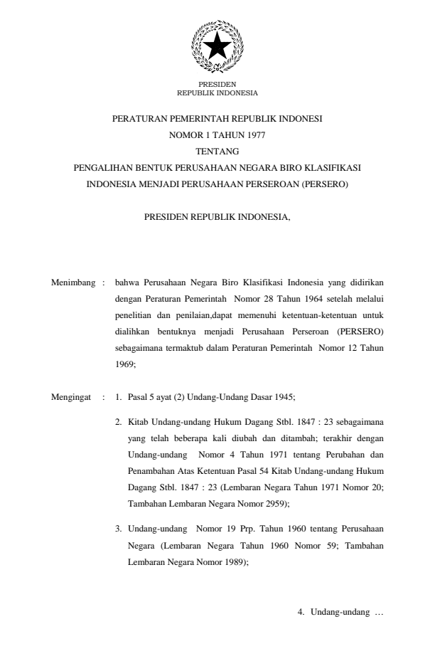 Peraturan Pemerintah Nomor 1 Tahun 1977