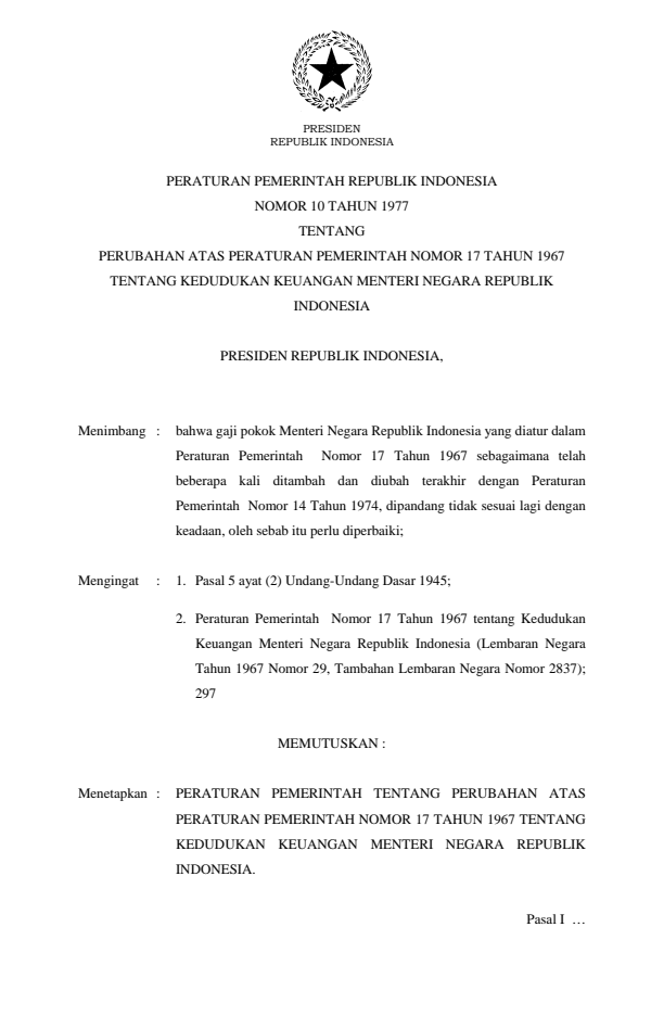 Peraturan Pemerintah Nomor 10 Tahun 1977