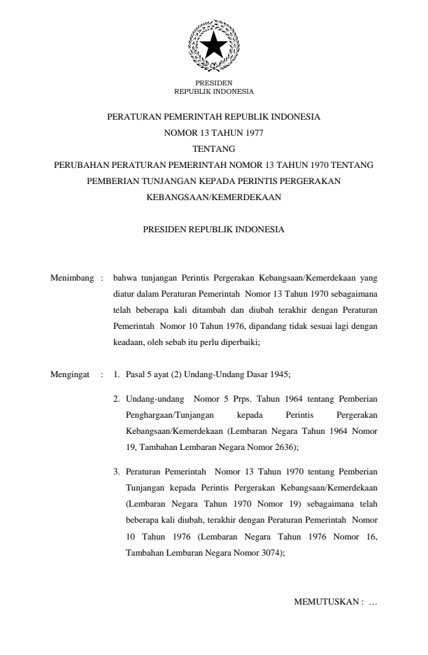 Peraturan Pemerintah Nomor 13 Tahun 1977