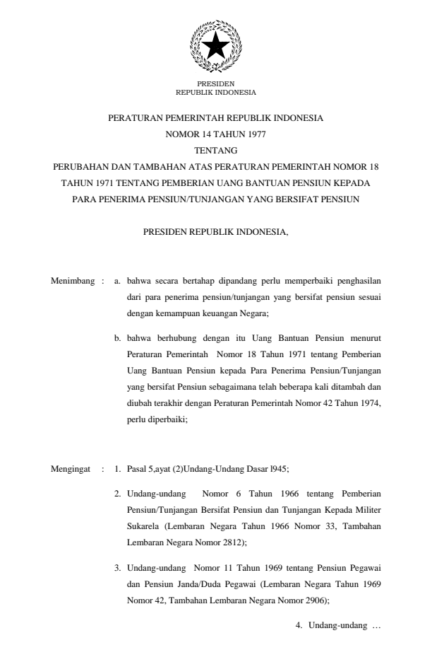 Peraturan Pemerintah Nomor 14 Tahun 1977