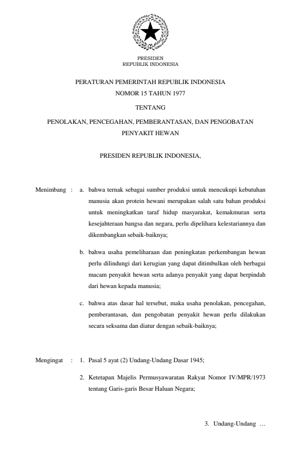 Peraturan Pemerintah Nomor 15 Tahun 1977