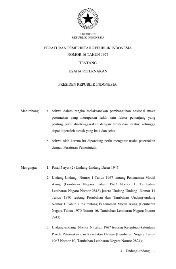 Peraturan Pemerintah Nomor 16 Tahun 1977