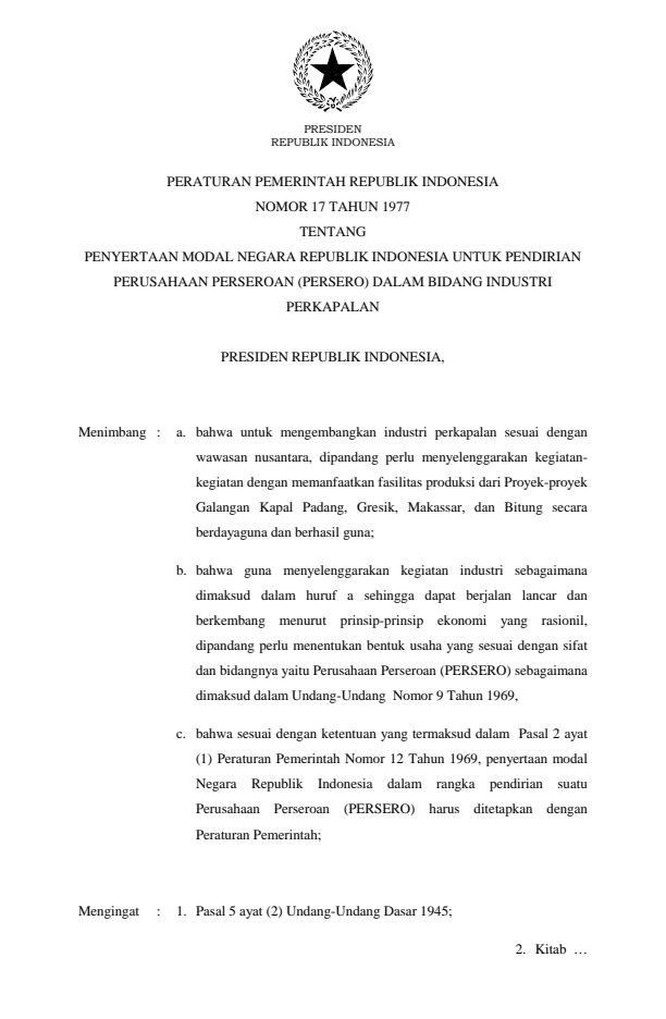 Peraturan Pemerintah Nomor 17 Tahun 1977