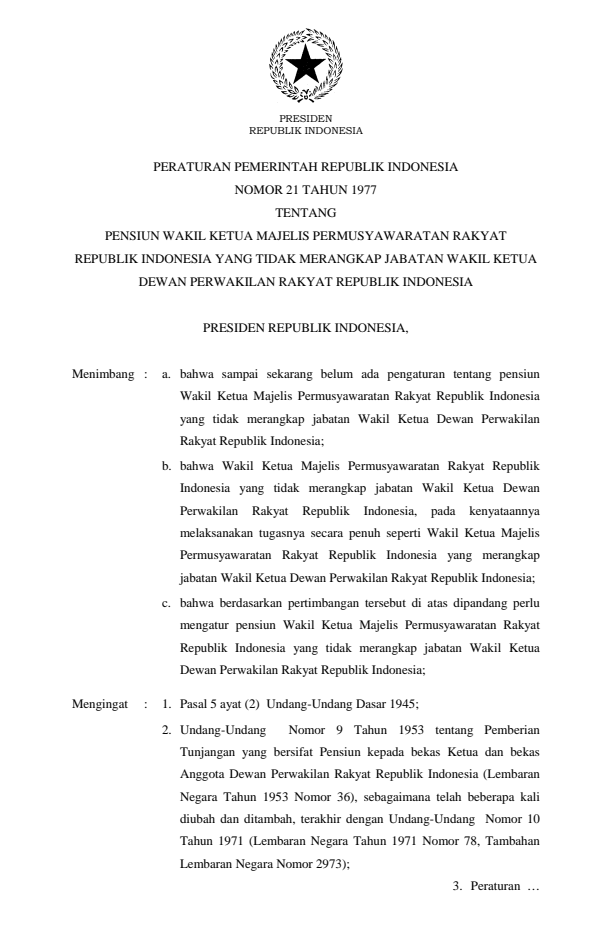 Peraturan Pemerintah Nomor 21 Tahun 1977