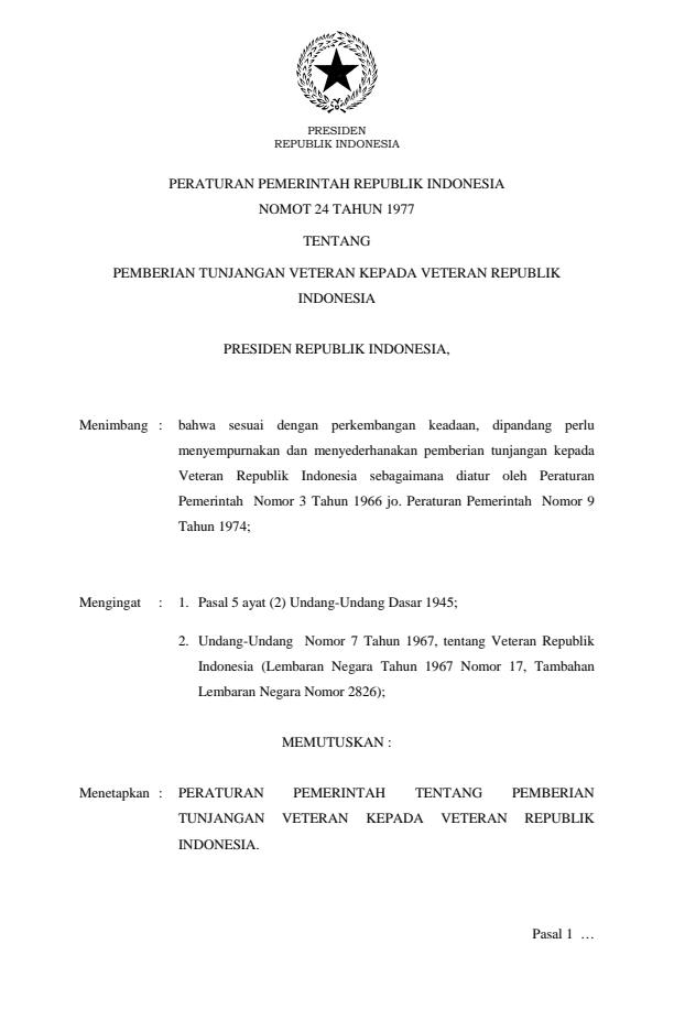 Peraturan Pemerintah Nomor 24 Tahun 1977