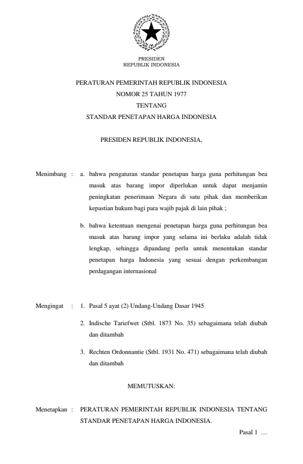 Peraturan Pemerintah Nomor 25 Tahun 1977