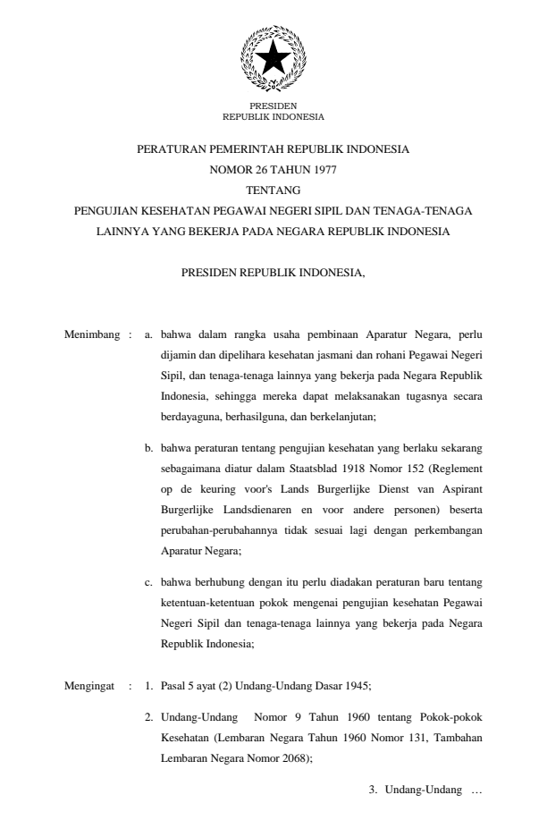 Peraturan Pemerintah Nomor 26 Tahun 1977