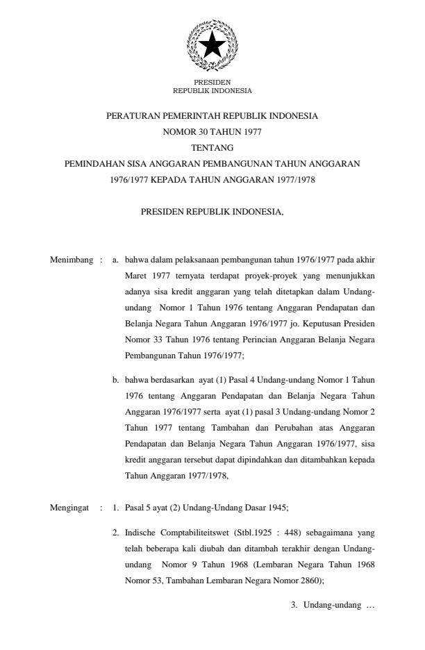 Peraturan Pemerintah Nomor 30 Tahun 1977