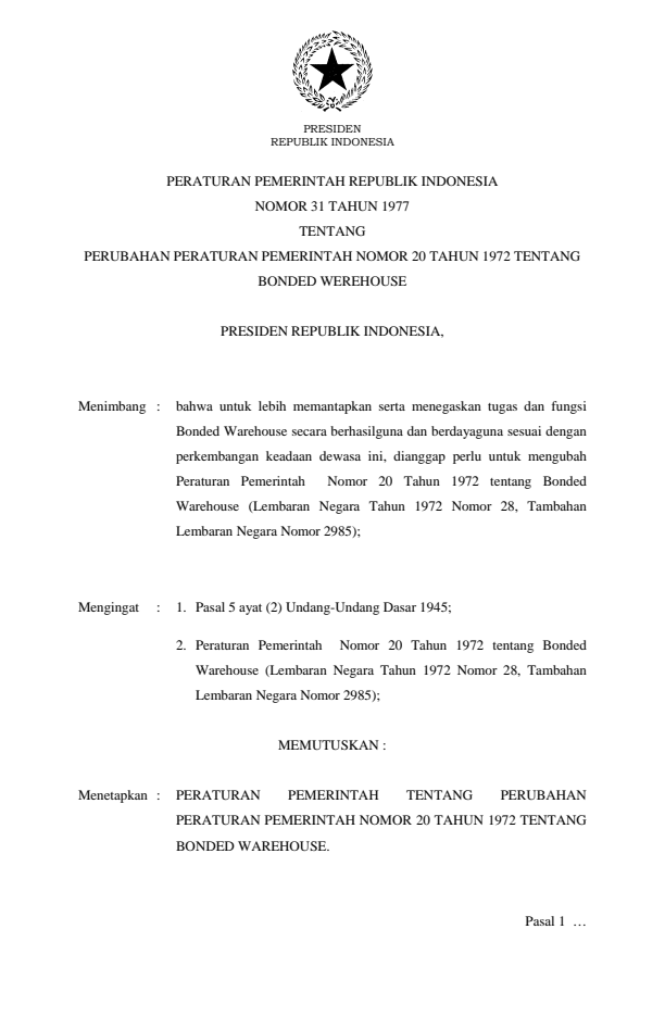 Peraturan Pemerintah Nomor 31 Tahun 1977