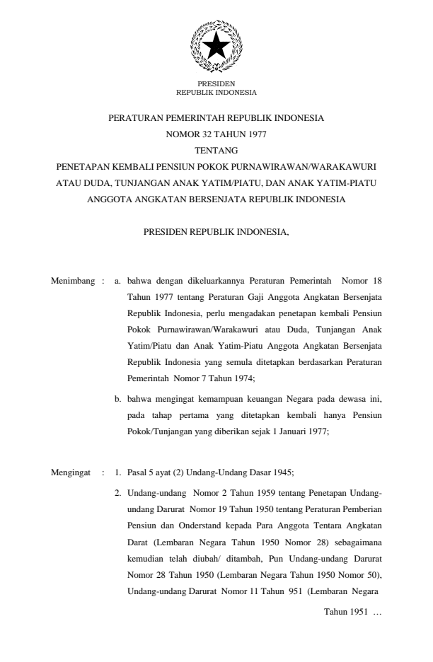 Peraturan Pemerintah Nomor 32 Tahun 1977