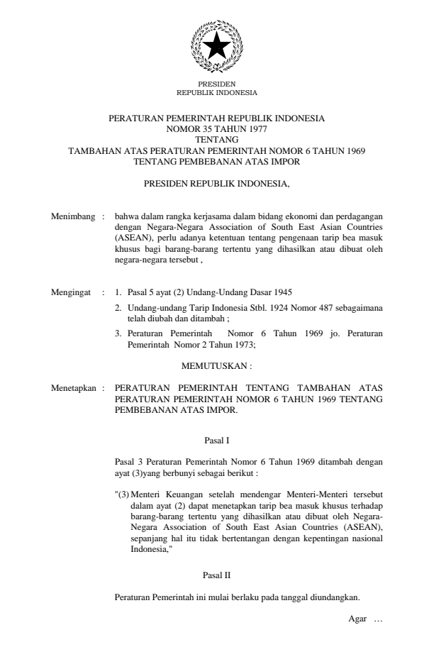 Peraturan Pemerintah Nomor 35 Tahun 1977