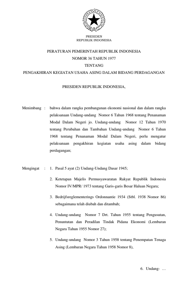 Peraturan Pemerintah Nomor 36 Tahun 1977