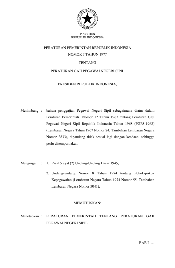 Peraturan Pemerintah Nomor 7 Tahun 1977