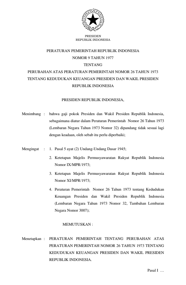 Peraturan Pemerintah Nomor 9 Tahun 1977