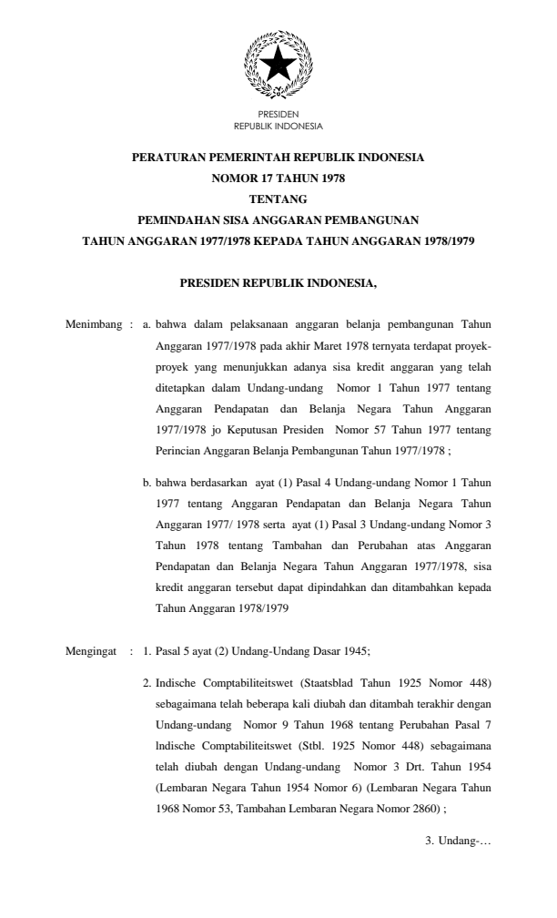 Peraturan Pemerintah Nomor 17 Tahun 1978