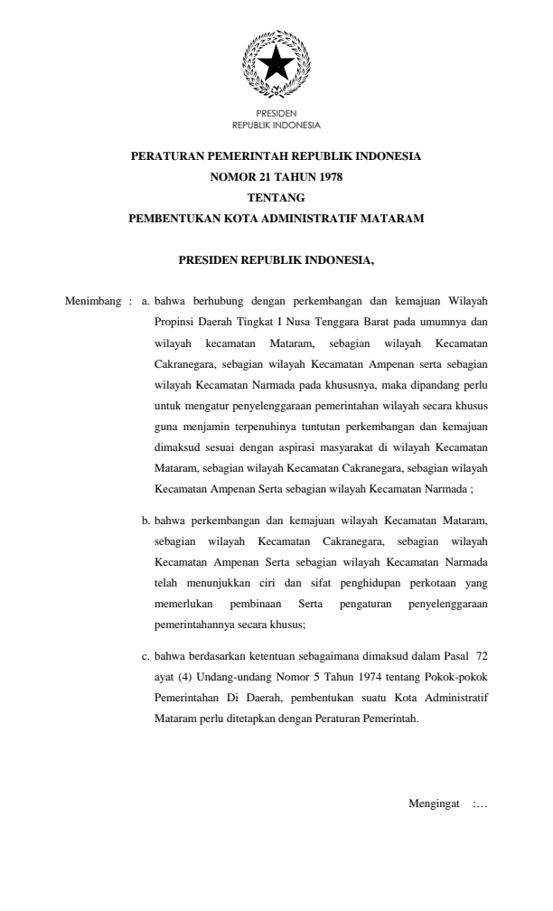 Peraturan Pemerintah Nomor 21 Tahun 1978