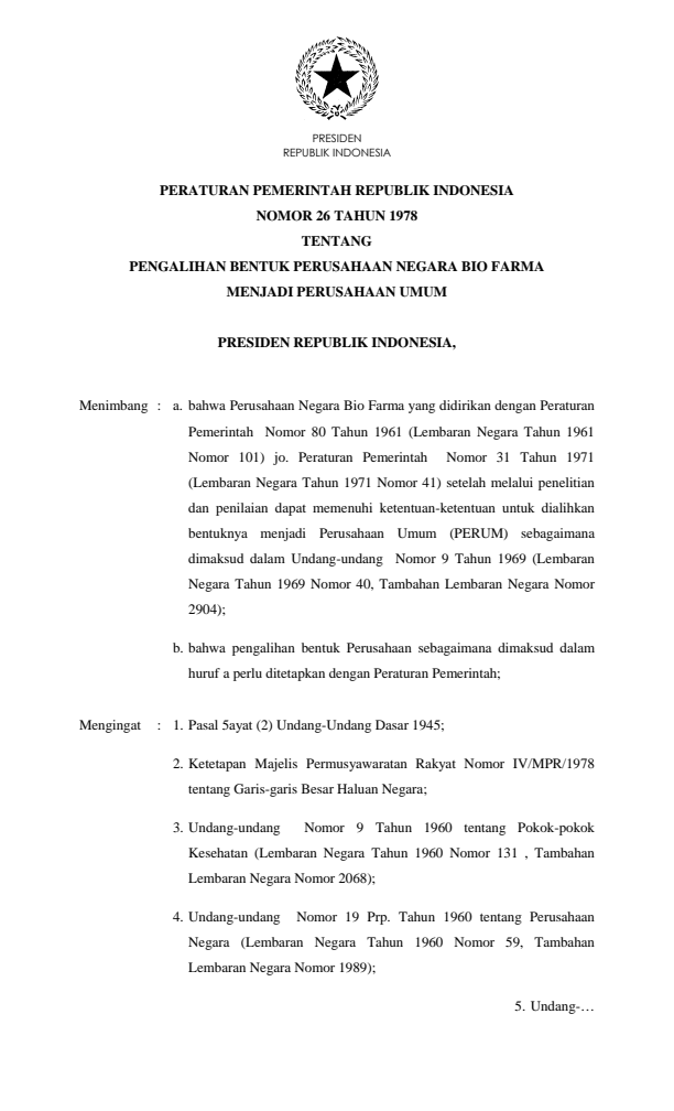 Peraturan Pemerintah Nomor 26 Tahun 1978