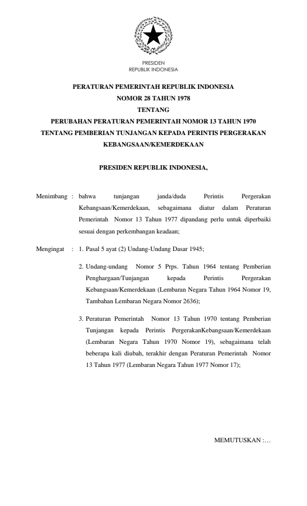 Peraturan Pemerintah Nomor 28 Tahun 1978