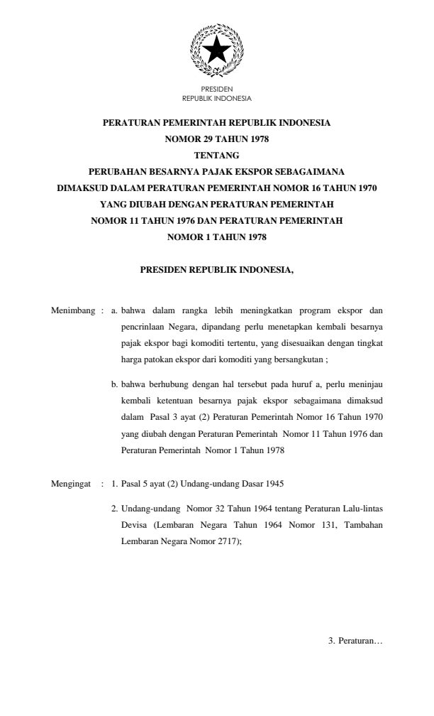 Peraturan Pemerintah Nomor 29 Tahun 1978