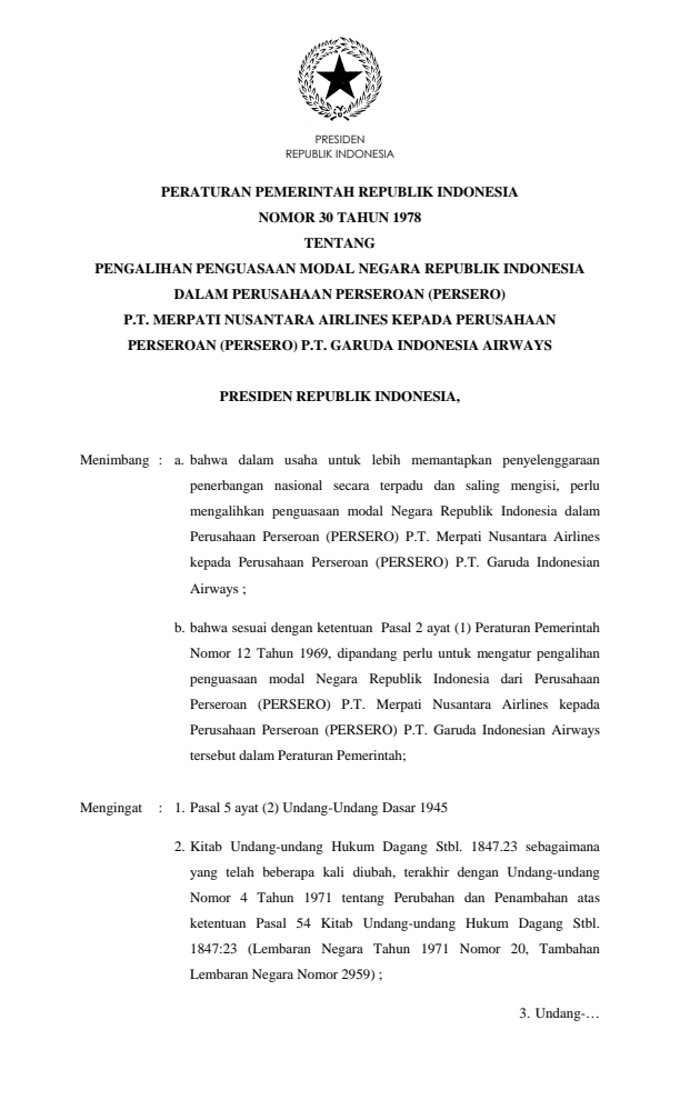 Peraturan Pemerintah Nomor 30 Tahun 1978