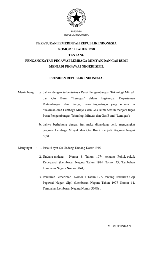 Peraturan Pemerintah Nomor 31 Tahun 1978