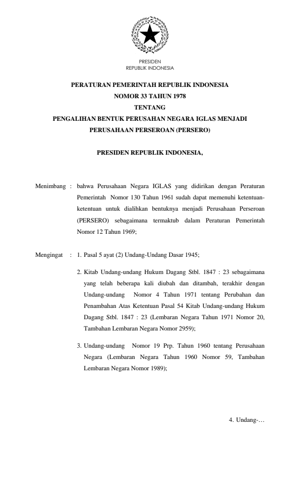 Peraturan Pemerintah Nomor 33 Tahun 1978