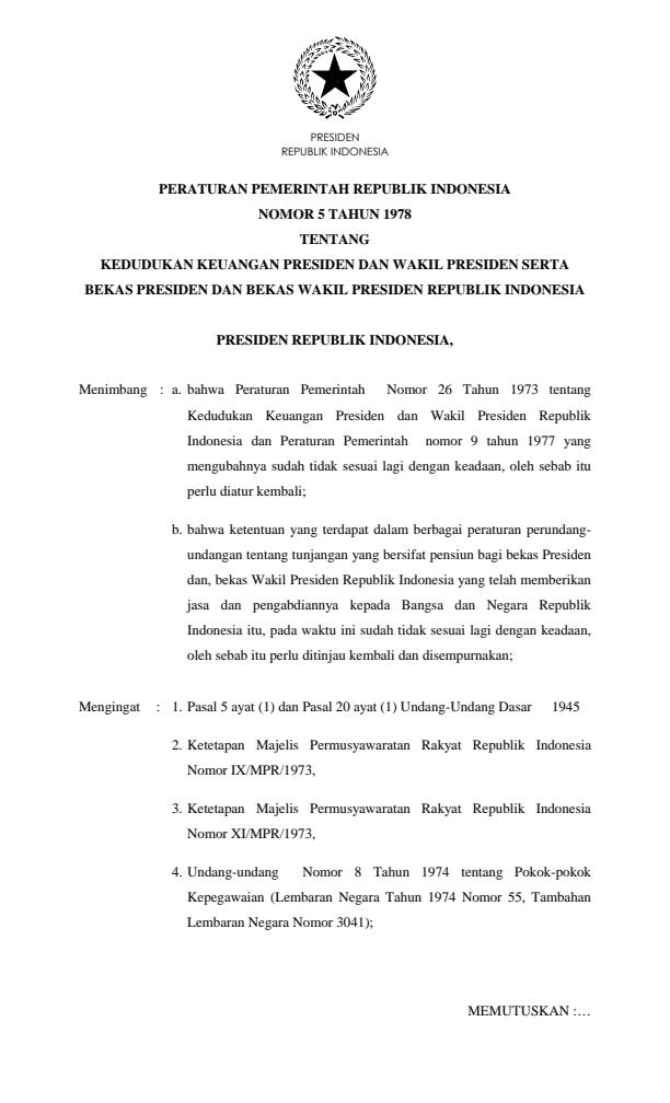 Peraturan Pemerintah Nomor 5 Tahun 1978