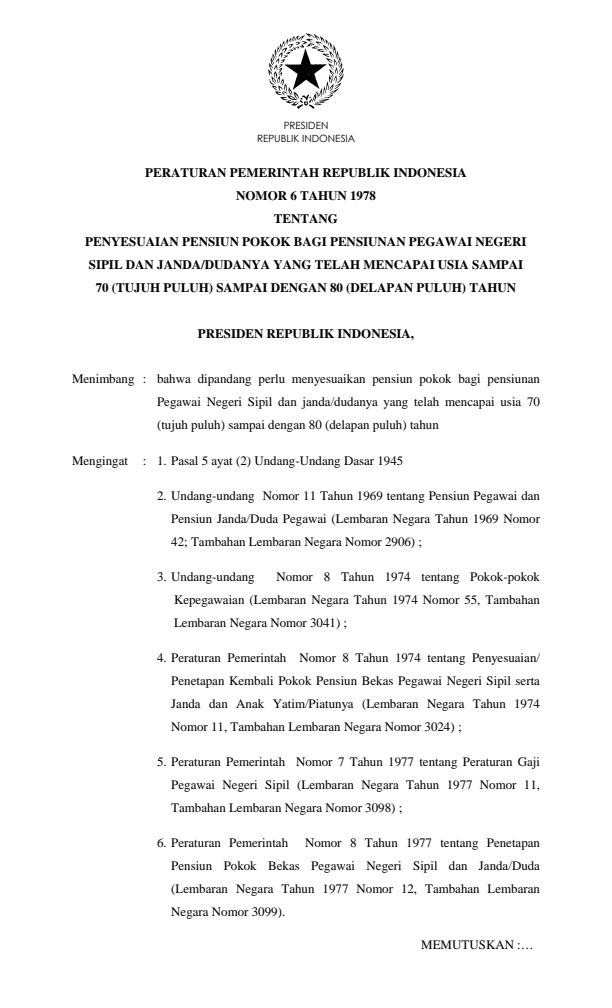 Peraturan Pemerintah Nomor 6 Tahun 1978