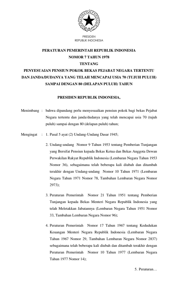 Peraturan Pemerintah Nomor 7 Tahun 1978