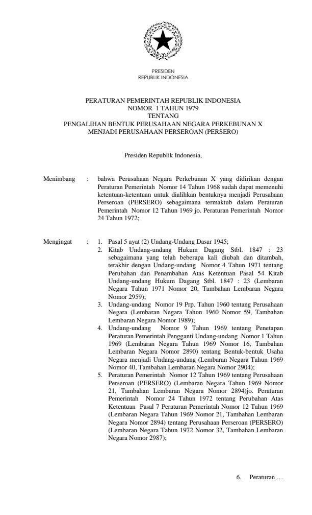 Peraturan Pemerintah Nomor 1 Tahun 1979