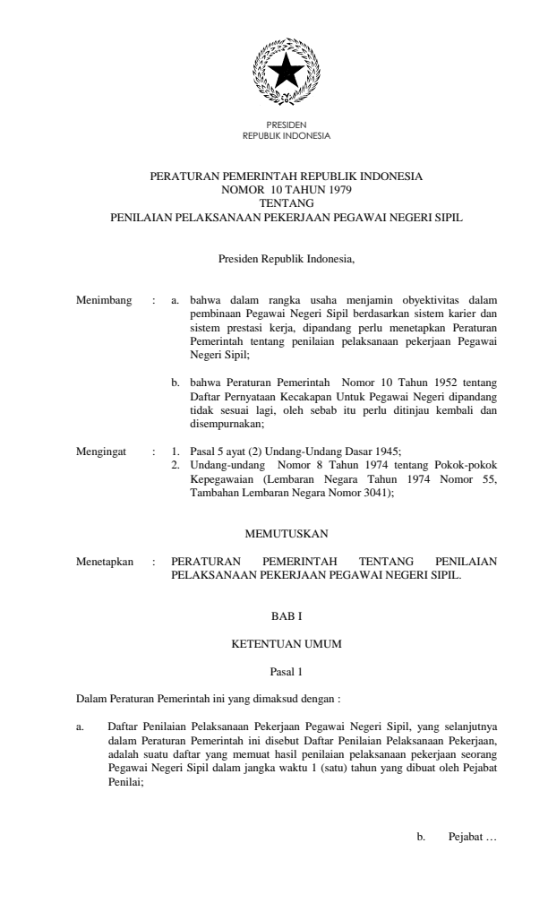 Peraturan Pemerintah Nomor 10 Tahun 1979