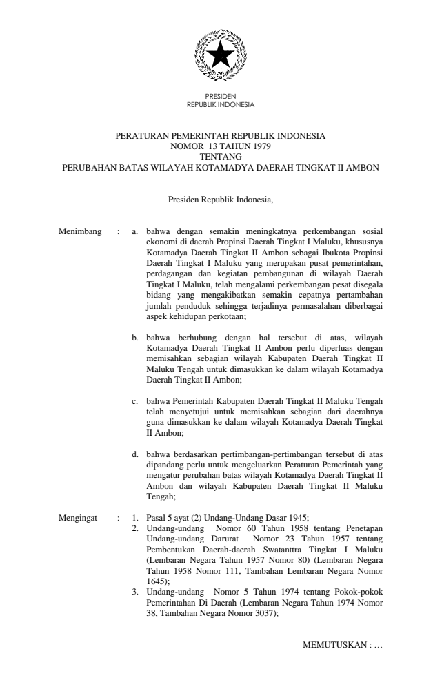 Peraturan Pemerintah Nomor 13 Tahun 1979