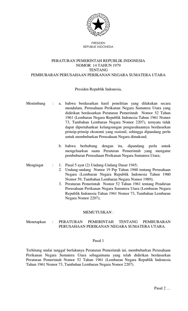 Peraturan Pemerintah Nomor 14 Tahun 1979